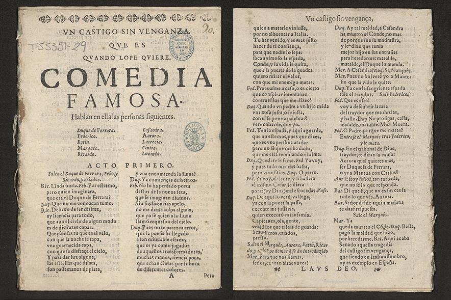 Trobada una edició il·legal amb un text primerenc de El castigo sin venganza de Lope de Vega